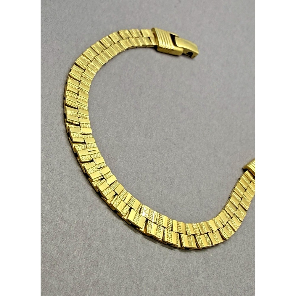 Vintage Gold Tone Flat Ribbed Nugget Textured Bracelet Classic Elegant 7.25 - Picture 8 of 8